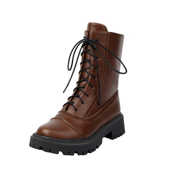 Women's Chunky Boots Low Heels Ankle Boots Comfort Round Square Toe Lace Up Combat Boots Flats British Motorcycle Biker Boots