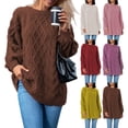 thumbnail image 1 of Women's Chunky Cable Knit Sweater Oversized Crewneck Cozy Soft Winter Pullover (Beige, L), 1 of 5