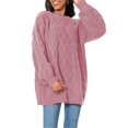 thumbnail image 1 of Women's Chunky Cable Knit Sweater Oversized Crewneck Cozy Soft Winter Pullover (Pink, S), 1 of 5