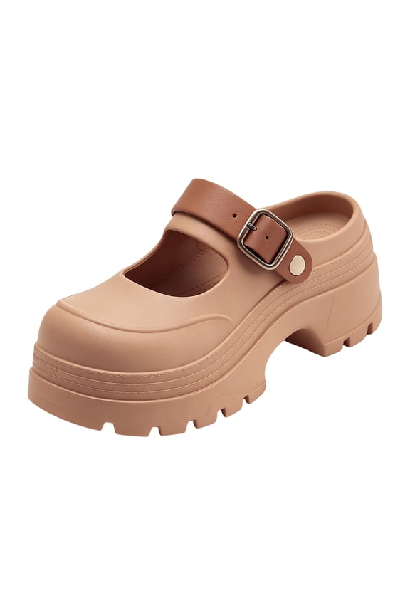 Women's Chunky Clogs with Adjust Buckle Straps Lightweight Platform Sandals Comfortable Close Toe Slide with Arch Support Brown Size 7