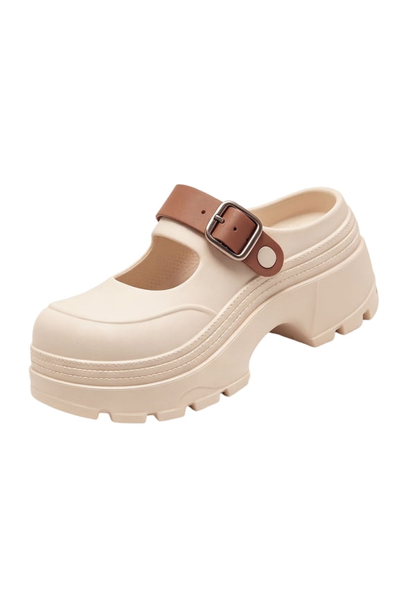 Women's Chunky Clogs with Adjust Buckle Straps Lightweight Platform Sandals Comfortable Close Toe Slide with Arch Support Brown Size 7