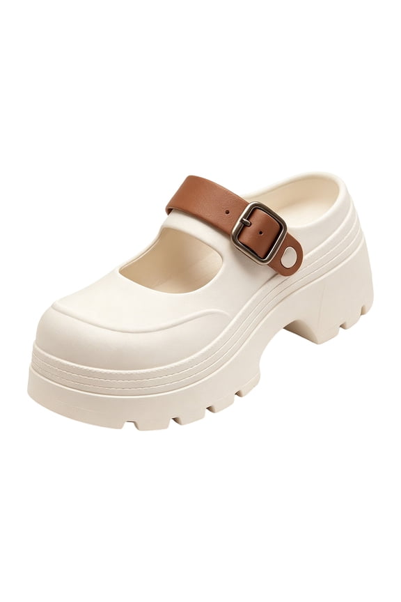 Women's Chunky Clogs with Adjust Buckle Straps Lightweight Platform Sandals Comfortable Close Toe Slide with Arch Support White Size 7