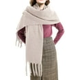 thumbnail image 1 of Women's Chunky Fringe Scarf, Winter Solid Color Shawl Wrap, Oversized Thickened Scarf, Fall Winter Accessory, Plush Warm Scarf and Cape Beige, 1 of 3