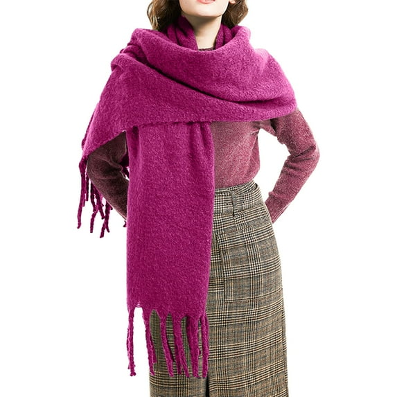 Women's Chunky Fringe Scarf, Winter Solid Color Shawl Wrap, Oversized Thickened Scarf, Fall Winter Accessory, Plush Warm Scarf and Cape Purple3