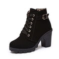 thumbnail image 1 of Women's Chunky Heel Ankle Booties Stylish High Heels Dress Boot Comfy Round Toe Lace up Side Zipper Combat Boots, 1 of 11