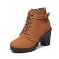 thumbnail image 1 of Women's Chunky Heel Ankle Booties Stylish High Heels Dress Boot Comfy Round Toe Lace up Side Zipper Combat Boots, 1 of 11