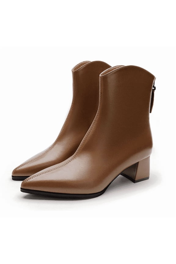 Women's Chunky Heel Ankle Boots - Pointed Toe Zipper Booties for Fall Winter, Office, Date Night & Travel