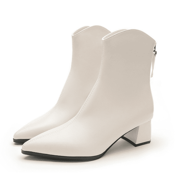 Women's Chunky Heel Ankle Boots - Pointed Toe Zipper Booties for Fall Winter, Office, Date Night & Travel