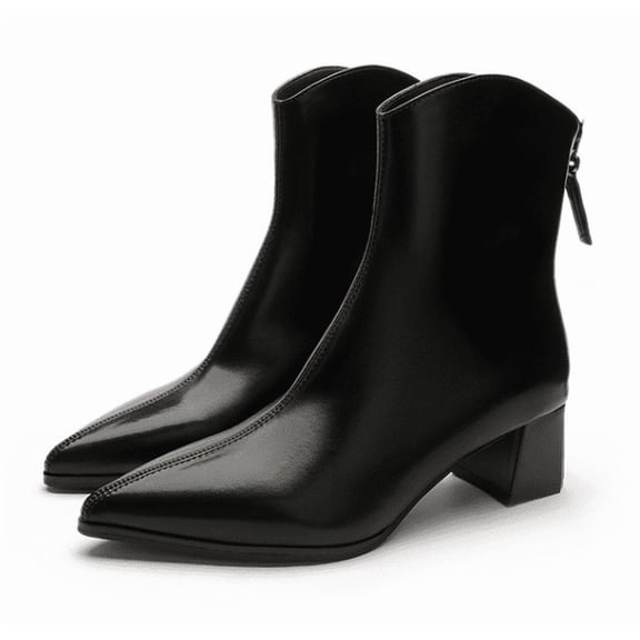 Women's Chunky Heel Ankle Boots - Pointed Toe Zipper Booties for Fall Winter, Office, Date Night & Travel