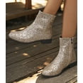 thumbnail image 1 of Women Glitter Sequin Flat Ankle Boots, Round Toe Side Zipper Sparkly Fashion Booties for Party Club Evening Dress, 1 of 7