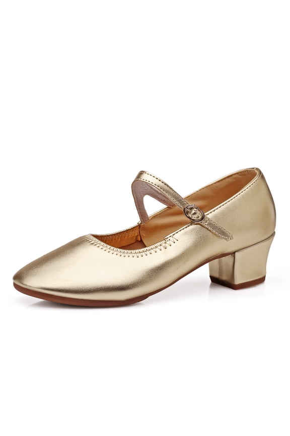 Women's Heel Bridal Dancing Shoes PU Upper Buckle Detail Round Toe Elegant Block Heel Pumps for Wedding Party Casual Wear