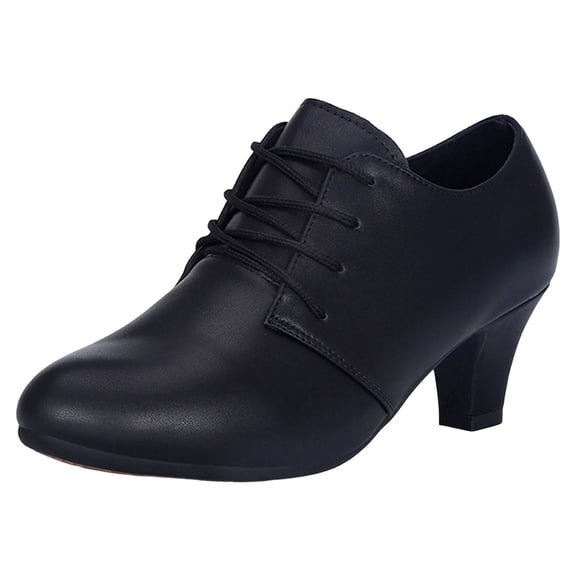 Women's Chunky Heel Lace Up Vintage Oxfords Pumps Almond Toe Block Mid Heels Dance Shoes Lightweight Dress Shoes Black Size 8