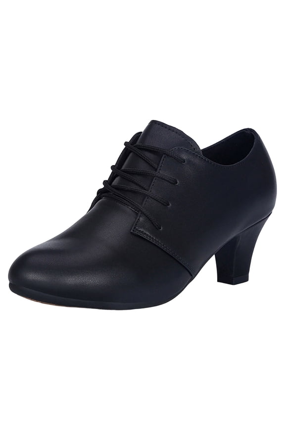 Women's Chunky Heel Lace Up Vintage Oxfords Pumps Almond Toe Block Mid Heels Dance Shoes Lightweight Dress Shoes Black Size 9