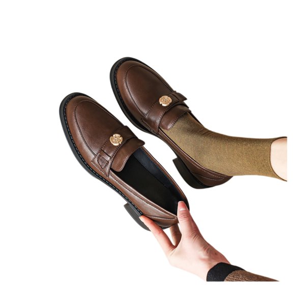 Women’s Chunky Heel Loafers Round Toe Classic Oxford Pumps Slip On Comfort Dress Shoes