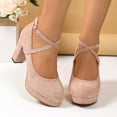 thumbnail image 1 of Women's Heel Mary Jane Pumps Platform Round Toe Dress Shoes with Suede Buckle Strap (Pink 6.5), 1 of 8
