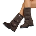 thumbnail image 1 of Women's Chunky Heel Mid Calf Boots, Belt Buckle Suede Platform Leather Boots with Breathable Lining and Lightweight Sole, Trendy Footwear for Daily Leisure, 1 of 7