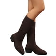 thumbnail image 1 of Women's Chunky Heel Mid Calf Boots, Plus Size Knit Pointed Toe Chunky Heel Casual Boots with Breathable Lining, Trendy Footwear for Daily Party Wear, 1 of 5