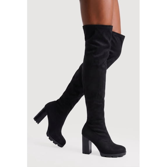 Women's Chunky Heel Over The Knee Boots with Side Zipper