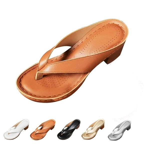 Women's Chunky Heel Sandals - Toe Open Toe Design for Summer | Comfortable Walking Heeled Sandals in Solid Colors