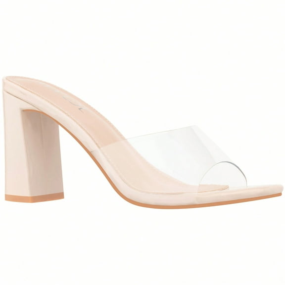 Women's Chunky Heeled Mule Sandals Low Heel Sandals Single Strap Square Toe Chunky Heeled Sandal