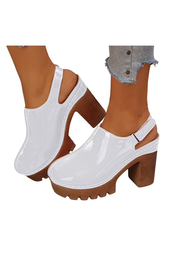 Women's Chunky Heels Platform Sandals Non Slip Sling Back Mules Slip On Ankle Strap Closed Toe Clogs Dress Shoes Black Size 7.5