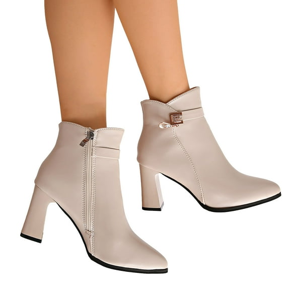 Women's Chunky High Heel Ankle Boots Closed Round Toe Short Booties Side Zipper Platform Dress Pumps Shoes for Wedding Party Prom