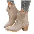 thumbnail image 1 of Women's Chunky High Heel Cowboy Boots Pointed Toe Suede Ankle Booties Mid Calf Western Cowgirl Boots, 1 of 9