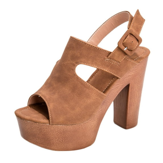 Women's Chunky High Heeled Sandals Platform Block Heels Fashion Peep Toe Ankle Strap Buckle Thick Sole Pumps Shoes
