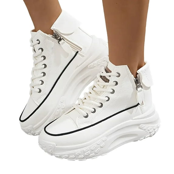 Women's Chunky High Top Fashion Sneakers with Side Zipper Casual Platform Lace up Dad Walking Canvas Shoes