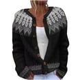 thumbnail image 1 of Women's Chunky Knit Cardigan Fall Winter Button Down Fair Isle Cardigan Sweaters Gray 4XL, 1 of 4