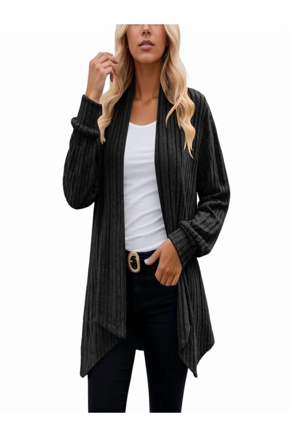 Women's Knit Cardigan Long Sleeve Oversized Scarf Collar Open Front Sweater Cozy Winter Fall Outerwear Soft Casual Loose Fit Tops,S,Black