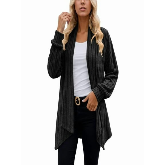 Women's Knit Cardigan Long Sleeve Oversized Scarf Collar Open Front Sweater Cozy Winter Fall Outerwear Soft Casual Loose Fit Tops,XL,Black