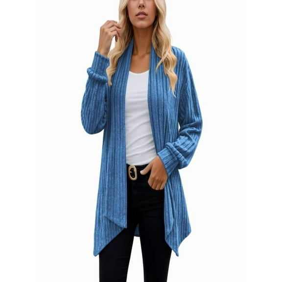 Women's Knit Cardigan Long Sleeve Oversized Scarf Collar Open Front Sweater Cozy Winter Fall Outerwear Soft Casual Loose Fit Tops,XL,Blue