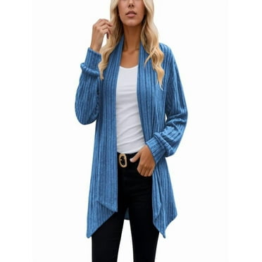 Women's Knit Cardigan Long Sleeve Oversized Scarf Collar Open Front Sweater Cozy Winter Fall Outerwear Soft Casual Loose Fit Tops,XXL,Blue