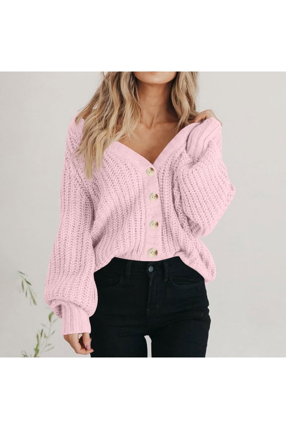Women's Chunky Knit Cardigan Open Front Sweater Long Sleeve Button Down Loose Coat Casual Outerwear Top
