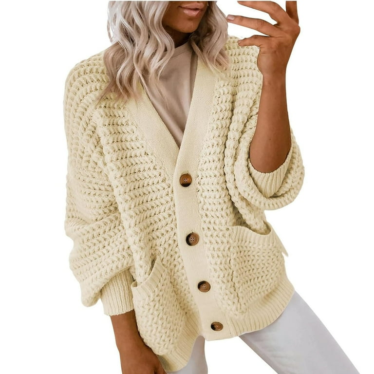 Women s Chunky Knit Cardigan Sweater Button Down Long Sleeve Oversized Casual Warm Outerwear