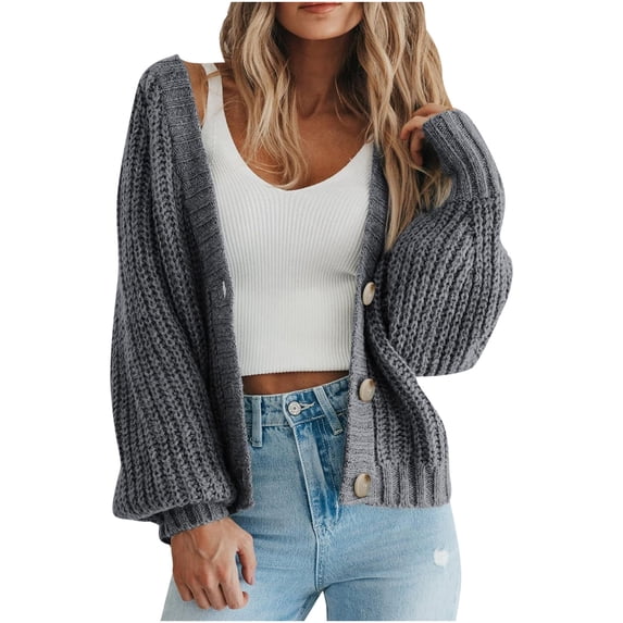 Women's Chunky Knit Open Front Sweater Long Sleeve Button Loose Outerwear Coats Womens Oversized Cardigan Sweaters Fall Winter Sweater