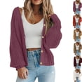 thumbnail image 1 of Women's Chunky Knit Open Front Sweater Long Sleeve Button Loose Short Cardigan Outerwear Coats Cardigan Sweaters for Women Trendy Fall Fashion Knit Cardigans Fall Winter Clothing Outfits, 1 of 5
