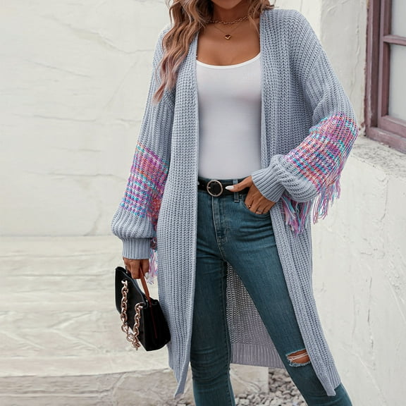 Women's Chunky Knit Open Front Sweater Long Sleeve Button Loose Short Cardigan Outerwear Coats Ndbuld Women's Fashion Casual Color Long Sleeve Cardigan Gray M