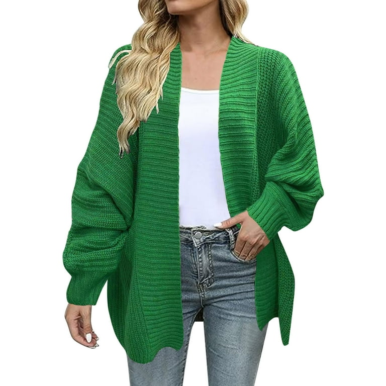 Women s Chunky Knit Open Front Sweater Long Sleeve Button Loose Short Cardigan Outerwear Coats