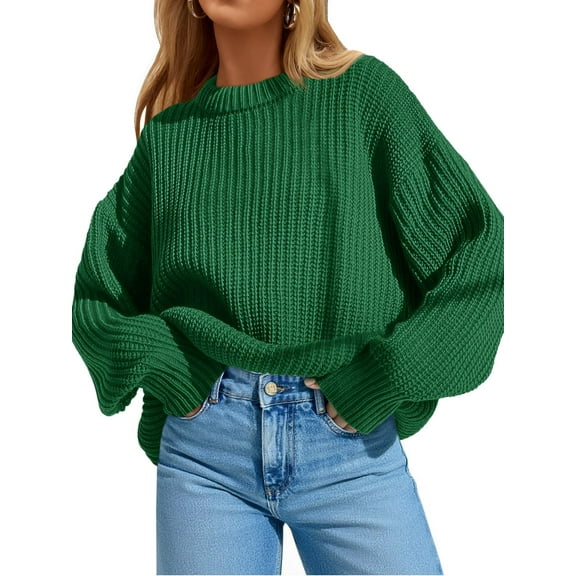 Women's Chunky Knit Sweater - Oversized Ribbed Crewneck Long Sleeve Top Fall Winter Casual Fashion