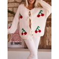 thumbnail image 1 of Women's Chunky Knit Tie-Front Cardigan with Cherry Pattern - Large, White, 1 of 7