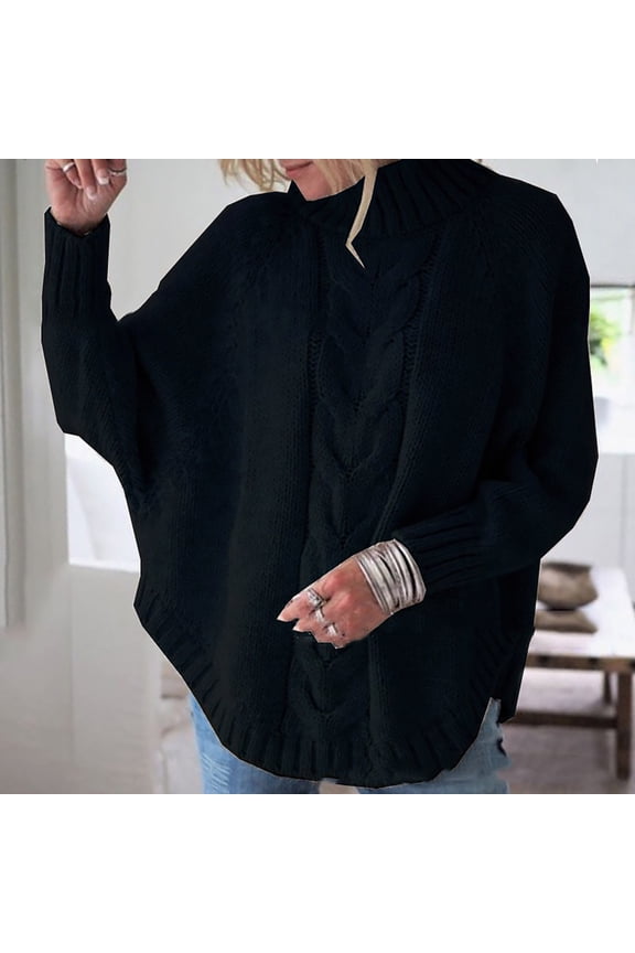 Women's Chunky Knit Turtleneck Sweater, Oversized Cable Knit Pullover, Cozy Long Sleeve Winter Top Pink