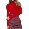 thumbnail image 1 of Women's Knitted High Neck Pullover Sweater â Long Sleeve Striped Turtleneck, Soft Warm Cozy Casual for Cold Weather Comfort, 1 of 8