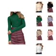 thumbnail image 1 of Women's Knitted High Neck Pullover Sweater â Long Sleeve Striped Turtleneck, Soft Warm Cozy Casual for Cold Weather Comfort, 1 of 8