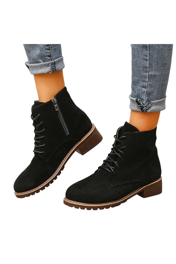 Women's Chunky Low Heel Short Ankle Boots, Plus Size Suede Side Zipper Round Toe Casual Design with Breathable Lining, Trendy Winter Booties for Daily Leisure