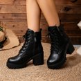 thumbnail image 1 of Women's Chunky Low Heel Short Ankle Boots, Round Toe Lace Up Side Zipper Design with Breathable Lining, Trendy Booties for Daily Party Gift, 1 of 5