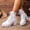 thumbnail image 1 of Women's Chunky Low Heel Short Ankle Boots, Round Toe Lace Up Side Zipper Design with Breathable Lining, Trendy Booties for Daily Party Gift, 1 of 7