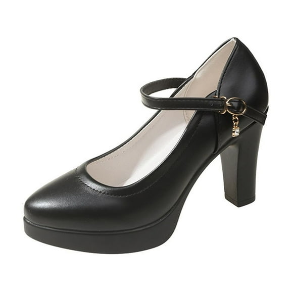 Women's Chunky Mary Janes Platform Round Toe High Heels Block Pumps Party Dress Shoes Comfortable Slip On Shoes Black 41