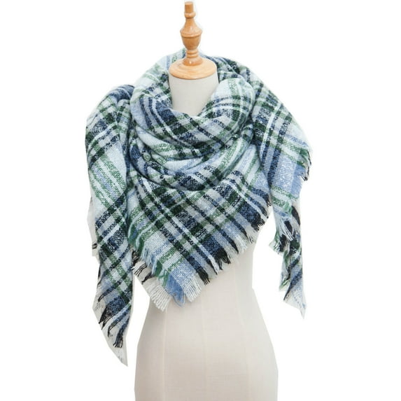 Women's Chunky Plaid Scarf Winter Warm Tassel Blanket Wrap Shawl